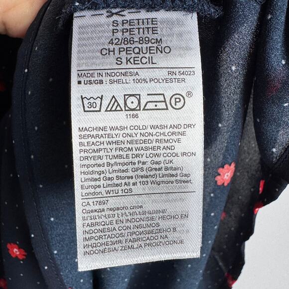 Banana Republic Dainty Floral Top Blouse Small Petite Navy Blue Dot Career Work - Picture 9 of 12